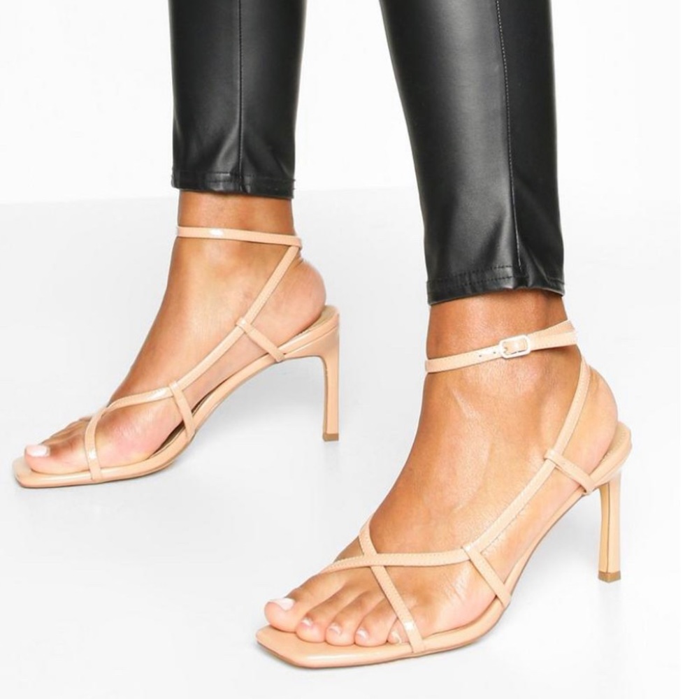 strappy square toe heel boohoo sandals